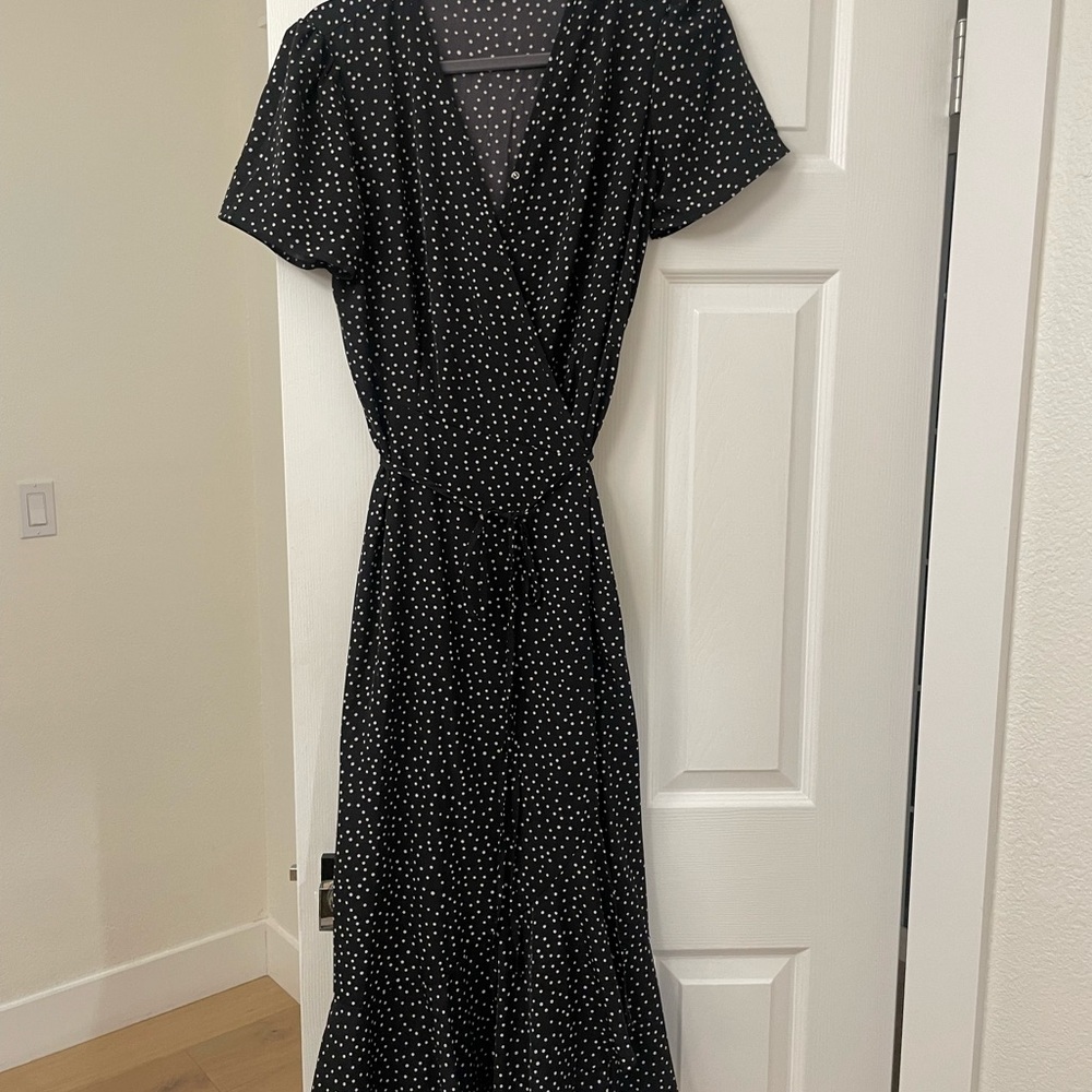 Elegant Black Polka Dot Wrap Dress